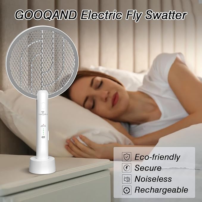 Bug Zapper Racket, 2 in 1 Mode Fly Swatter USB Rechargeable, 4000V Electric Fly Zapper with 3 Layer Safety Mesh，Electric Racket for Kitchen, Home, Garden and Outdoors