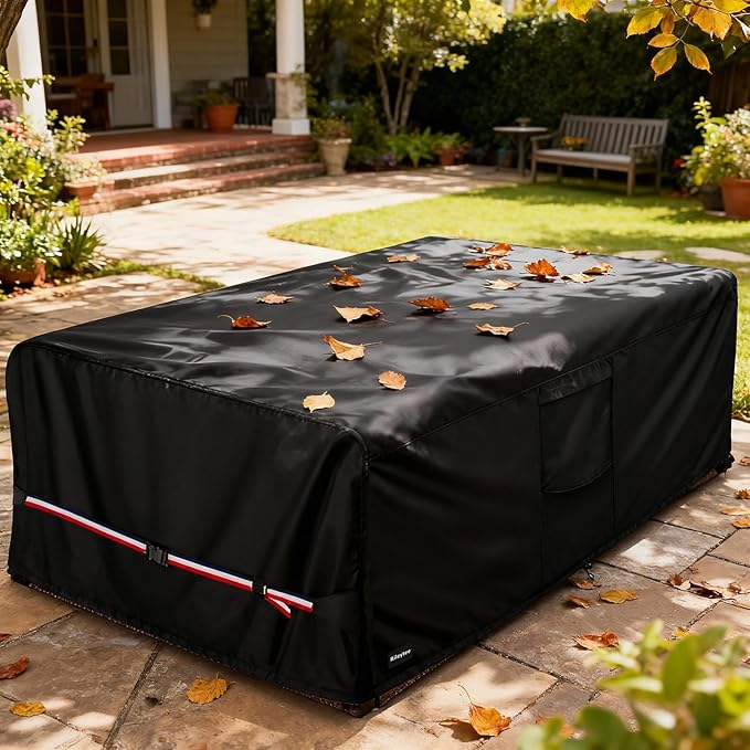 Rectangular Patio Furniture Covers,Upgraded 600D Heavy Duty Outdoor Furniture Covers Waterproof,Outdoor Sectional Dining Table and Chairs General Purpose Furniture Set Cover,126"L × 74"W × 28"H,Black