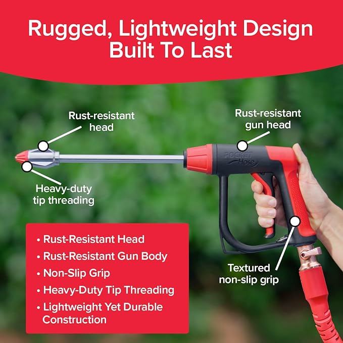Pocket Hose Arrow, AS SEEN ON TV, Adjustable Spray Nozzle from Powerful Jet Stream to Gentle Garden Watering, Flow Force Tech, 4 Precision Tips, Rust-Resistant, Non-Slip Handle, Great for Car Wash