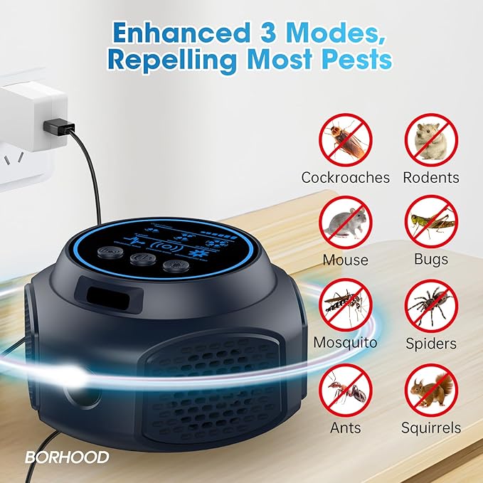 Ultrasonic Pest Repellent Plug-in, Electronic Mouse Traps & Insect Repellent, Pest Control for Rodent, Roach, Ant, Squirrel, Spider, Bugs, Mouse, Rat, Bat for Home, Office, Warehouse Black 1 Pack