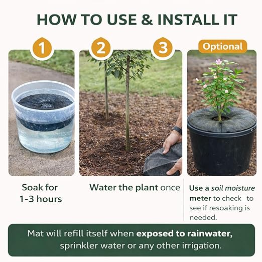 SteadySpring® 24" Smart 30+Day Tree Watering Mat - AUTO Refills with RAIN and Slow Releases As Plant Needs - for Root Balls 11" - 15" Dia Slow Release Technology Prevents Over and Under Watering (24)