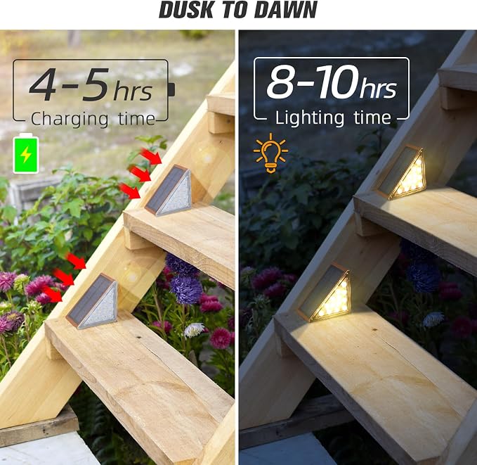 NIORSUN Solar Stair Lights,Warm White Outdoor Step Lights IP67 Waterproof Auto On Off, Outdoor Stair Lights for Steps,Stair,Patio,Yard,Porch,Front Door,Sidewalk,Deck Decor（Brown, 12 Pack）