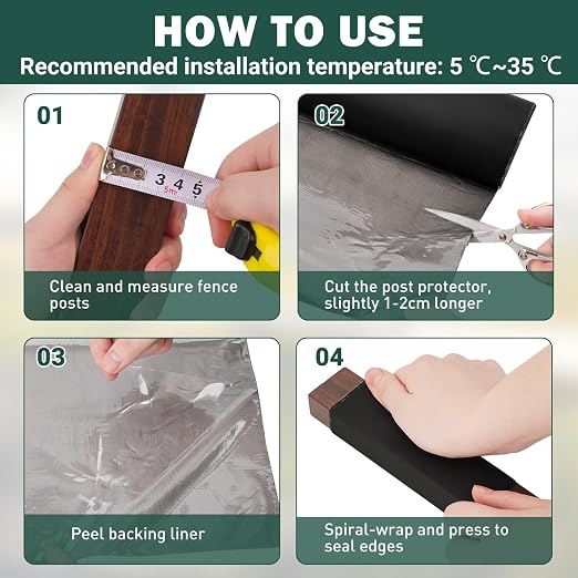 Fence Post Protector Self-Adhesive Post Sleeve Wrap Trimmable Waterproof Fence Rot Protection,13.1ft×11.8Inch(2 Rolls)