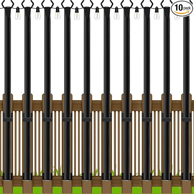 LETIANPAI 10 Pack String Light Poles,5 Ft Metal Poles for Outdoor String Lights,Outdoor Light Poles,Poles/Post/Stand for Outside