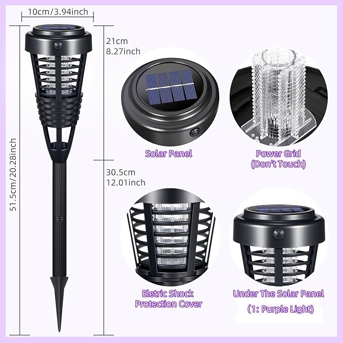 2026 4Pack Mosquito Repellent Outdoor Patio Solar Bug Zapper Outdoor,Mosquito Trap to Repel Gnat Small Flying Insect,Waterproof Mosquito Zapper for Outside,Solar Fly Zapper for Backyard,Garden,Patio