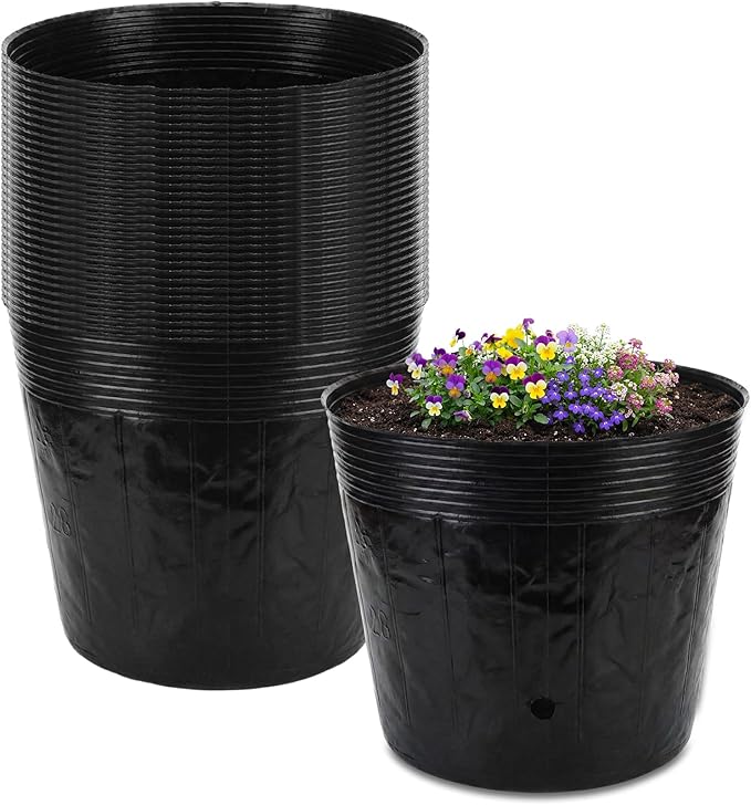 30 Pcs 5 Gallon Nursery Bags 13.8 Inch Thicken Soft Plastic Seedling Pots Seed Plant Bags with Drainage Holes for Large Flowers Trees Vegetables Indoor Outdoor Women Gardening Gifts, Black