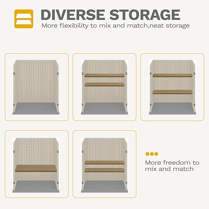 DWVO Outdoor Storage Cabinet with 2 Shelves, Waterproof Horizontal Plastic Storage Shed with Lockable Door, 15 cu. ft. Patio Tools Storage Box for Patio, Garden, Backyard, Deck, Brown