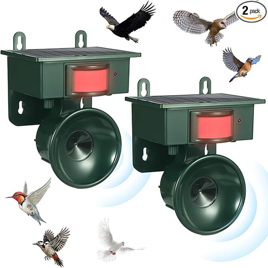 2026 Solar Ultrasonic Bird Repellent Devices Bird Repeller Outdoor Motion Activated Bird Deterrents for Outside Pigeon Repellent Woodpecker Goose Deterrent for Rooftops Porch Patio Balconies(2)