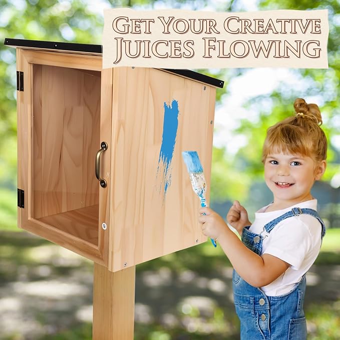 FAHKNS Little Library Box Outdoor, Waterproof Outdoor Library Book Box, Little Wood Cabinet for Sharing Books, Art Literature and Newspapers with Neighborhoods, Community and Schools