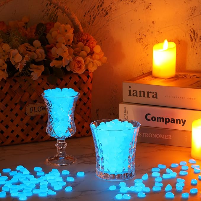 Landical 20000 Pcs Glow in the Dark Rocks Bulk Blue Garden Glow Rocks Outdoor Garden Glow in the Dark Pebble Glow in the Dark Stone for Walkway Backyard Landscaping Fish Tank Plant Decor