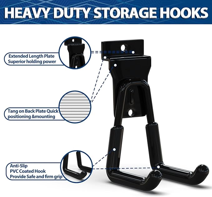 3-H Slatwall Hooks 18 Pack Heavy Duty Multi Sizes, Slatwall Accessories & Hangers Compatible with Proslat Handiwall Crownwall StoreWALL, Garage Slat Wall Hooks for Tools & Daily Items(Black)