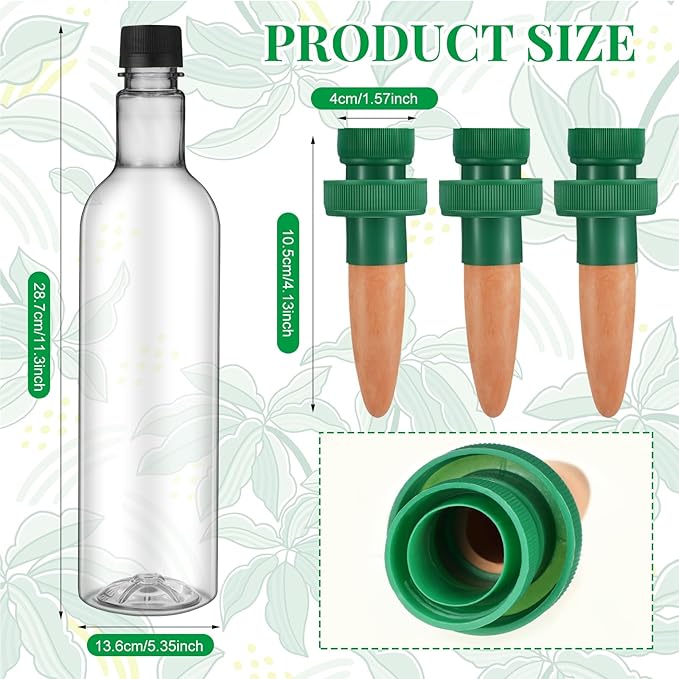 SiliFine 8 Set Plant Watering Devices Include Self Watering Spikes and 26 oz Plastic Bottles Plant Waterer Devices with Adjustable Control Valve Switch Indoor Outdoor (Clear)