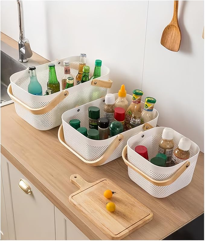 3pcs Collapsible Wooden Handle Plastic Harvest Basket - Rectangular Garden Storage Basket for Picking and Collecting Vegetables, Fruits - Ideal for Garden Cabinets & Outdoor Use (Black)