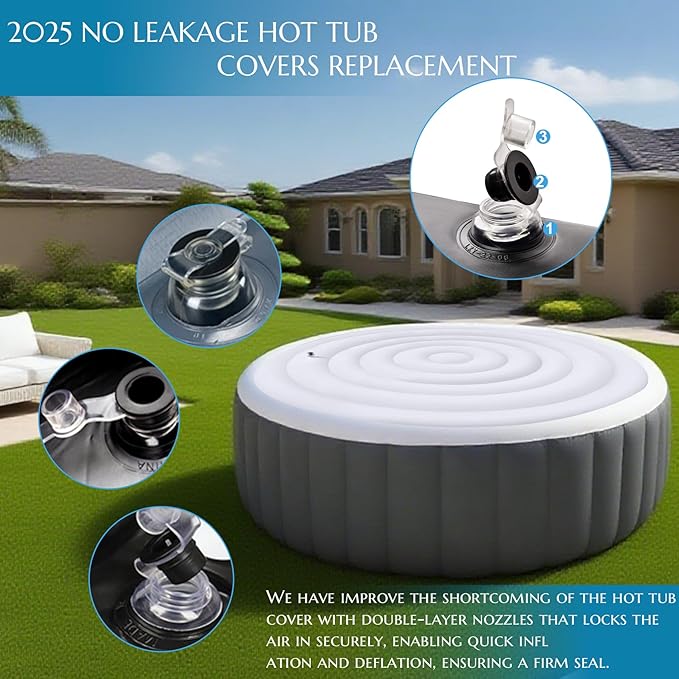 Inflatable Hot Tub Cover Round, Fits Saluspa Coleman Intex Cover, Thermal Insulated & Energy-Saving Weatherproof Protector, Unique Design Flexible Adjust Pool Cover Size Replacement-Life Time Support