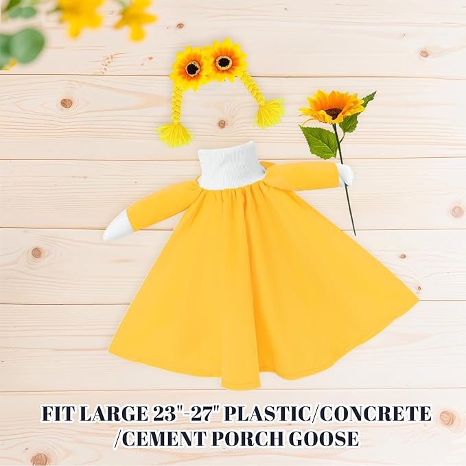 3 Pcs Porch Goose Outfits, for 23-28 Inch Porch Goose,Patriotic Costume for Plastic/Cement Statue for Outdoor Courtyard Garden Terrace Art Decoration (Sunflower, 23-28IN)