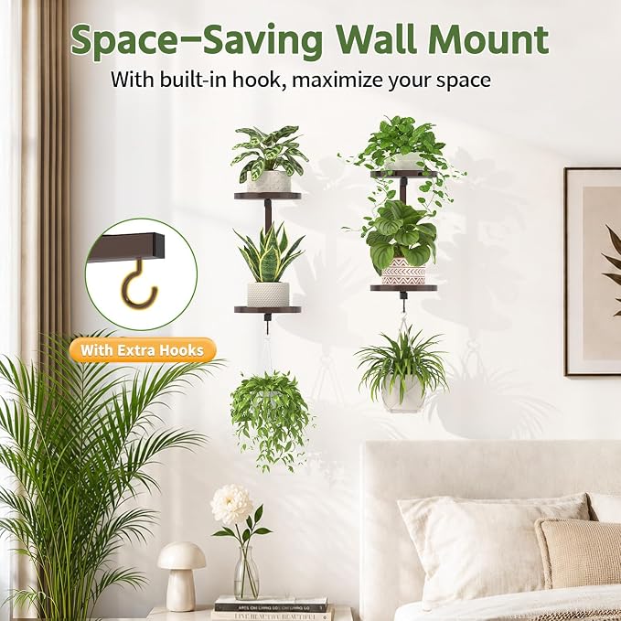 LASZOLA Plant Hangers Holder Wall Mounted Indoor, Metal 2 Tier Window Hanging Plant Shelves, 2Pcs Modern Floating Flower Display Stand with 2 Hooks for Outdoor Kitchen Bathroom Decor, Classic Bronze