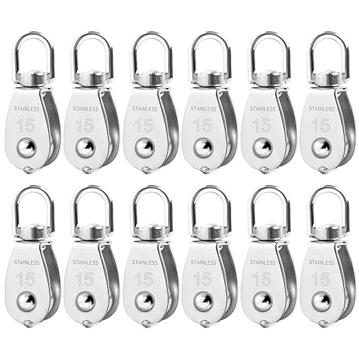 12 Pack M15 Pulleys for Rope, 304 Stainless Steel Wire Rope Cable Pulley, Heavy Duty Swivel Pulley Wheel Hanging Wire Towing Wheel for Lifting