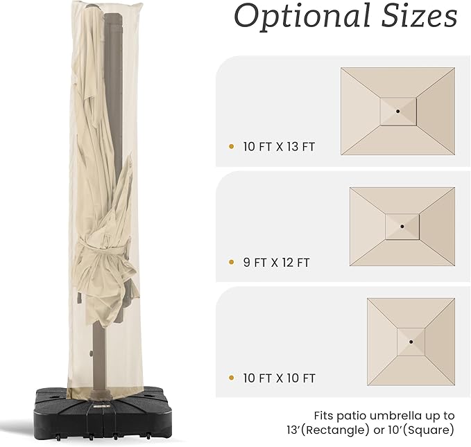Patio Umbrella Cover Waterproof UV Resistant Outdoor Cantilever Umbrella Covers with Zipper and Rod, Beige