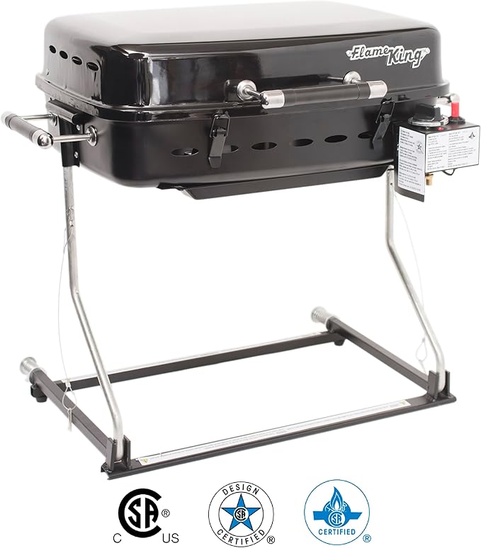 Flame King - YSNHT500 RV Or Trailer Mounted BBQ - Motorhome Gas Grill - 214 Sq Inch Cooking Surface - Adjustable Flame Controller, Black
