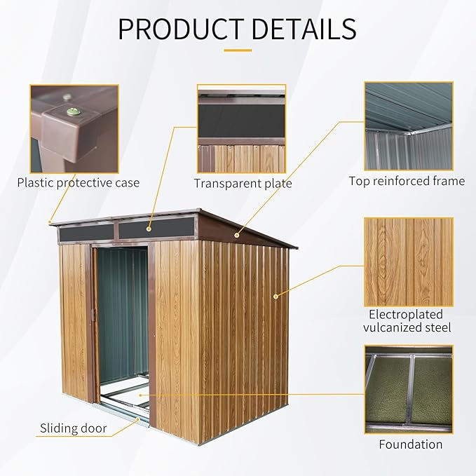 6FT x 5FT Outdoor Storage Shed, Heavy Duty Galvanized Steel Garden Shed with Sloped Roof, Sliding Lockable Doors, Punched Vents & Foundation Kit, Weather Resistant Tool Shed for Backyard, Coffee