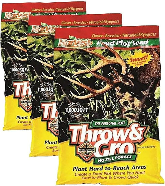 Evolved Harvest Throw & Gro No-Till Forage for Deer - Easy-to-Plant Fast-Growing Food Plot Seeds, 5 Lbs (Pack of 3)
