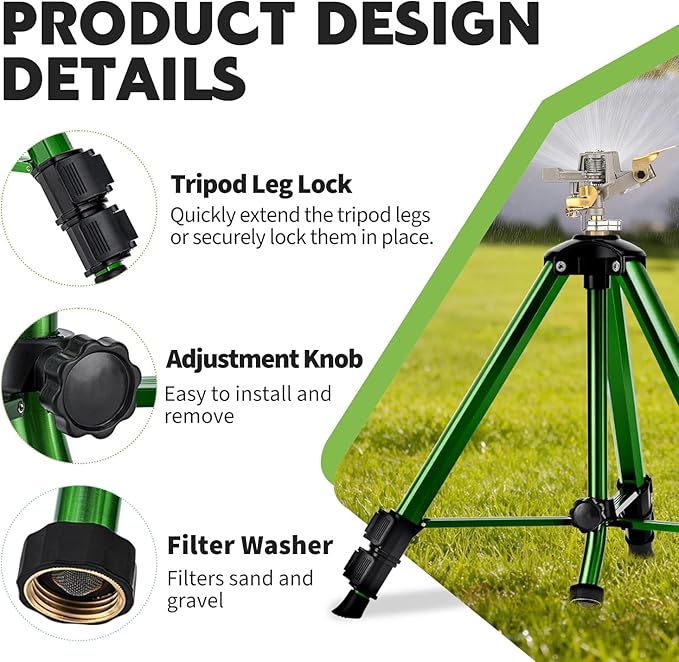 Impact Lawn Sprinkler with Tripod Stand, Adjustable 0-360° Rotating Sprinklers for Yard & Garden, Wide Coverage Garden Hose Sprinkler Fits 3/4" Hose for Grass Watering (2packs)