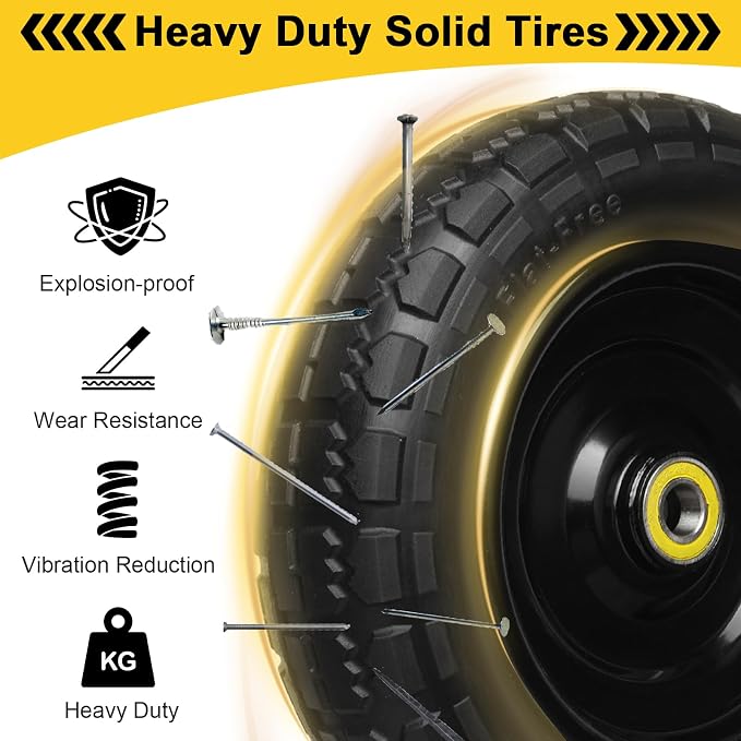 10 Inch Solid Rubber Tires, 4.10/3.50-4 Tire and Flat Free with 5/8" Bearings, 2.17" Offset Hub for GOR Garden Carts, Garden Wagon Carts, Trolleys, Hand Trucks and Utility Cart(2 Pack)
