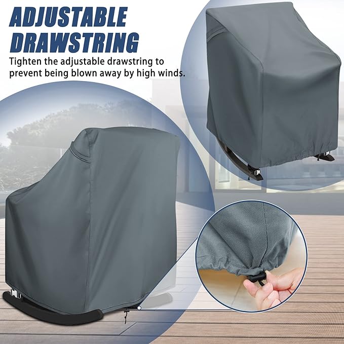 2 Pack Patio Rocking Chair Covers – 420D Waterproof Oxford, All Weather Outdoor Furniture Protector with Handles Air Vent, Grey (27.5" L x 32.5" D x 39" H)