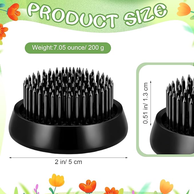 Sliner 8 Pcs 2 x 0.51 Inch Floral Frogs Round Brass Flower Holder Japanese Ikebana Vase Floral Frogs Arranger Fixed Tools Pin for Flower Arrangement Home DIY Craft(Black)