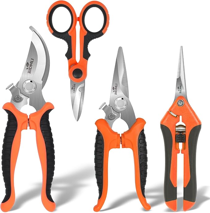 4-Pack Multifunctional Garden Scissors Set-BIDMLI Stainless Steel Pruning &Floral Shears with One-Piece Handle Blades for Tree Pruning, Flower Trimming, and Fruit Picking Tasks at Home&Garden Tool.