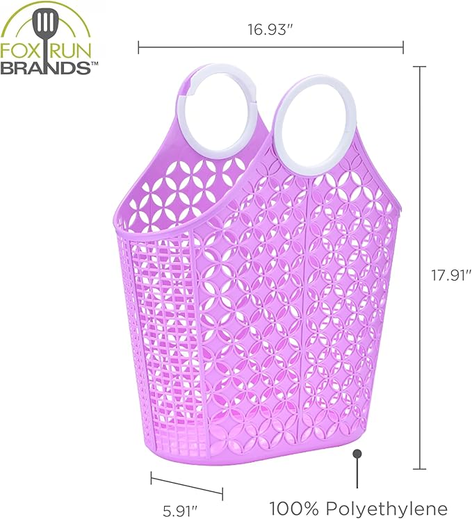 Fox Run Purple Cleaning Caddy, Laundry and Produce Basket with Built-In Handles, 6" x 14" x 18"