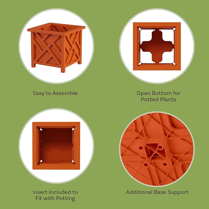 Lattice Design Outdoor Planter Box 2-Pack - 14.75” Square 13” Tall Terracotta Decorative Plant Pots for Front Porch Decor - Flower Pots Outdoor Planters for Porch Patio or Garden Decor by Pure Garden