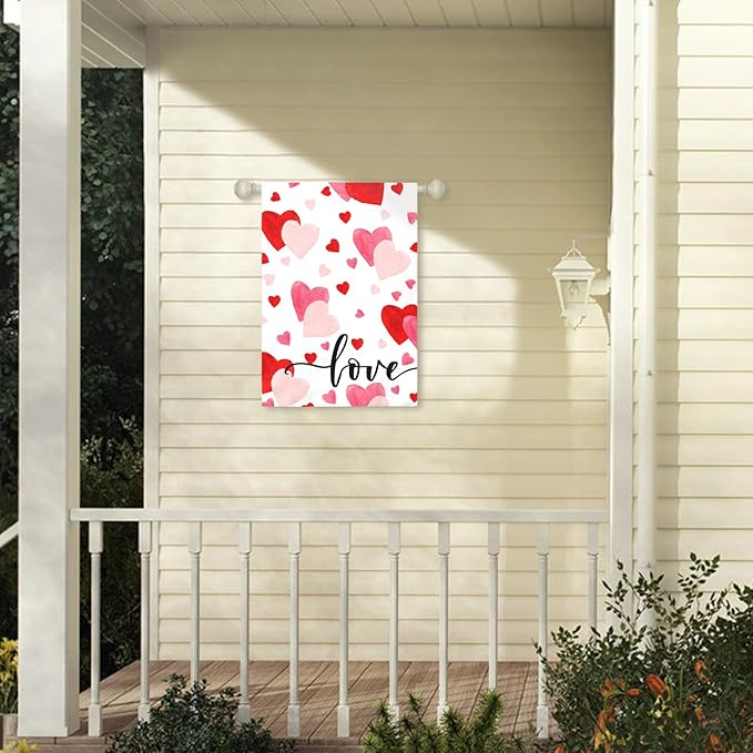 Love Heart Garden Flag Valentine House Banner Red And Pink Hearts Large Garden Flags Polyester Double Sided Anniversary Wedding Sweety Yard Sign for Spring Home Outdoor Decor 28 x 40 Inch