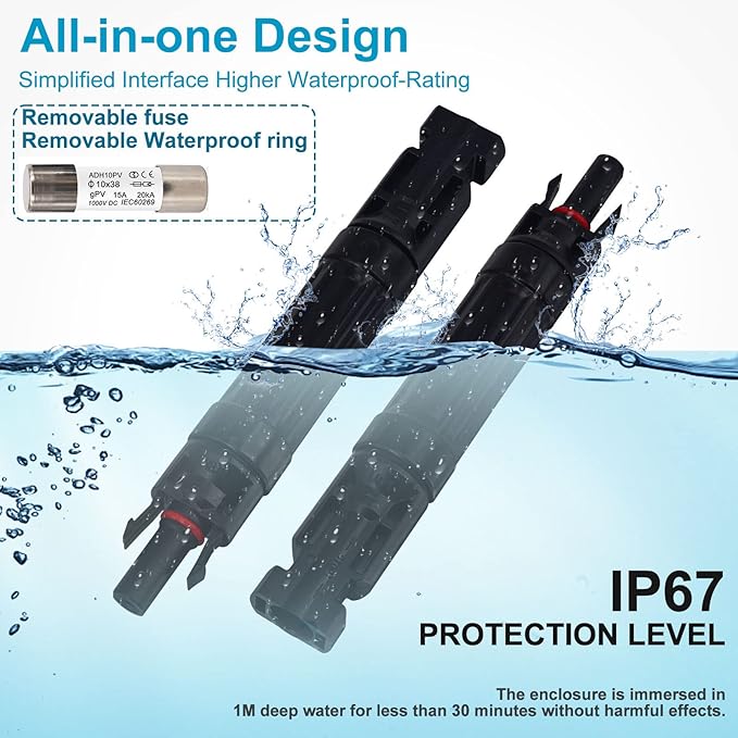 20A Solar Fuse Holder Inline with Male and Female Connector for Solar Panel and Solar Controller, Waterproof Solar Fuse Connector, Solar Surge Protection Device 5pcs