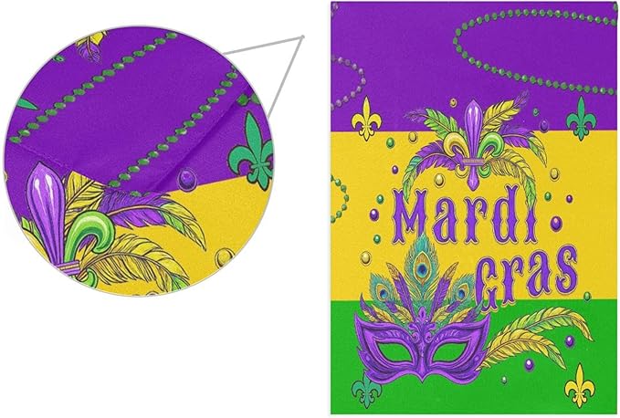 Mardi Gras Masquerade Mask House Flag 28x40 Inch Double Sided Outside Fleur de Lis New Orleans Carnival Yard Outdoor Flag Banner for Garden Lawn Patio Holiday Decorations