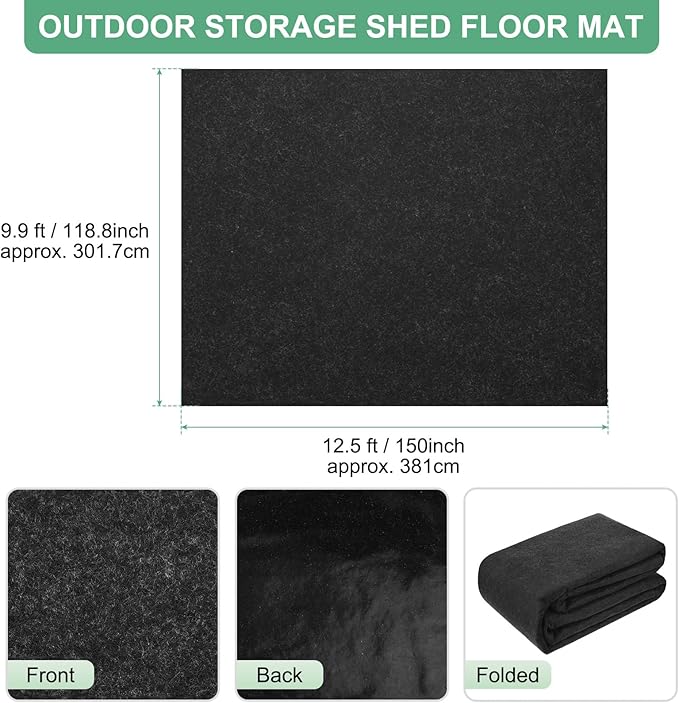 M METERXITY Outdoor Storage Shed Mat, 9.9x12.5 FT Waterproof Small Shed Flooring Mat for Patio Furniture Floor Protecting from Wear/Liquid/Dust/Oil, Non-Slip Carport Pad [Grey]
