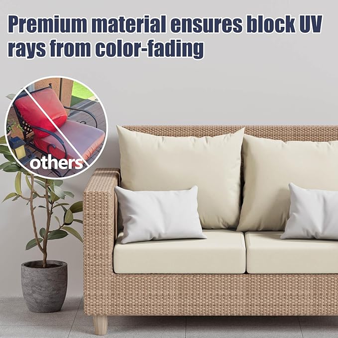 8Pcs Patio Stretch Cushion Covers, Outdoor Couch & Sofa Replacement Slipcovers for Patio Furniture Cushion Covers, Washable Reusable Furniture Protector, Square Large, Beige