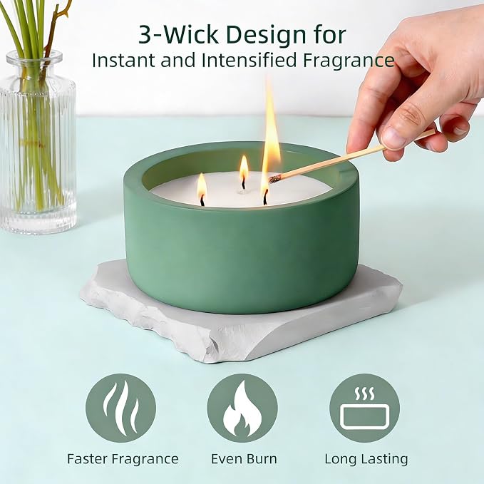 Viyffo Large Citronella Candle Outdoor, 3 Wick 20oz Citronella Candle Indoor, Non Toxic Soy Scented Candle, Green Ceramic Jar for Patio, Deck, Garden, Backyard & Camping, Home Fragrance, Décor & Gift