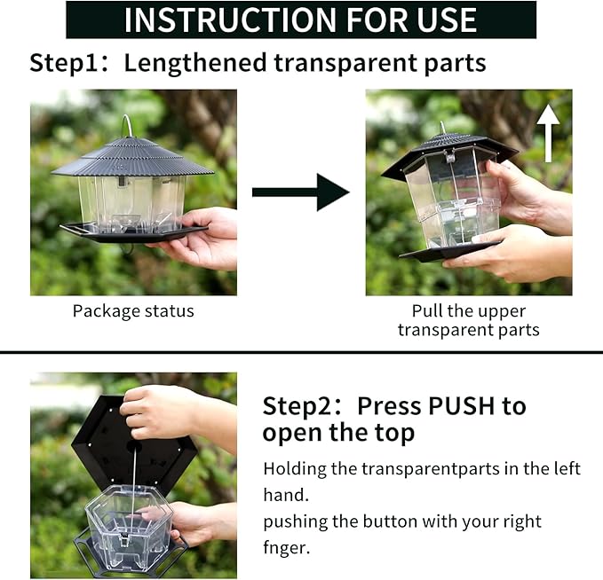 Solar Bird Feeder for Outdoors Hanging,Black Hanging Wild Bird Feeders with S Hook for Blue Bird, Cardinals, Finches,Wild Birds Seed Feeder, As Gift for Bird Lovers
