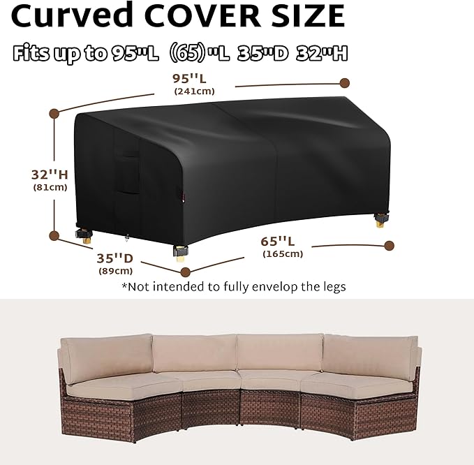 iBirdie Outdoor Sectional Cover for 96" Back 65" Front Curved Shaped Patio Sofa Waterproof Weatherproof 600D Heavy Duty Garden Furniture Cover for Outside Sectional Couch