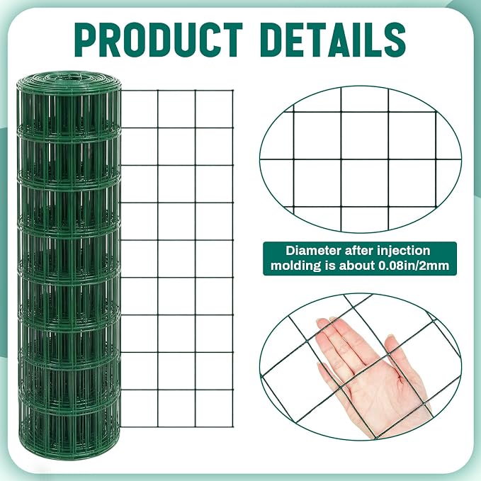 Gisafai 16 Gauge Galvanized Welded Wire Fence 3 ft x 50 ft PVC Coated Hardware Cloth, 2.36" x 2.36" Mesh, Heavy Duty Garden Fencing Roll for Yard Chicken Dog, Deer Cattle & Animal Protection(Green)