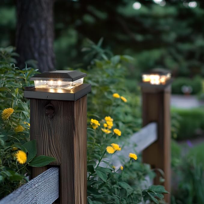 TW SHINE Solar Post Cap Lights Outdoor, 8 Pack Waterproof Solar Powered Deck Fence Post Lights, Warm White Post Light for Garden Patio Porch for 4x4, 5x5 or 6x6 Wooden Posts