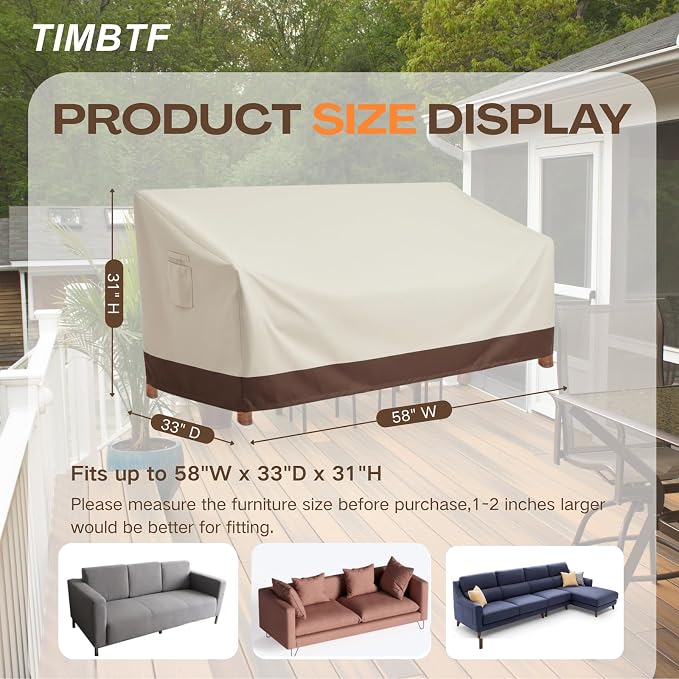 Extra 2-Seater Outdoor Sofa Cover, Patio Furniture Couch Covers Waterproof Up to 8500 Pa, Heavy-Duty Outdoor Couch Bench Cover with Air Vents, 76" W x 33" D x 32" H