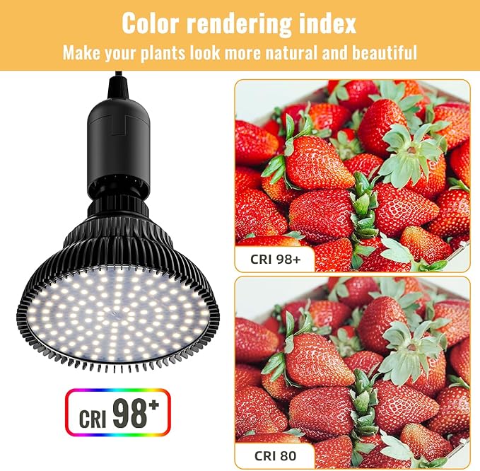 Hanging Grow Lights for Indoor Plants, 25W 5000K, LED Hanging Grow Light Bulbs with Timer, Height Adjustable Hanging Plant Light, Full Spectrum Pendant Grow Light for Seed Starting, Black