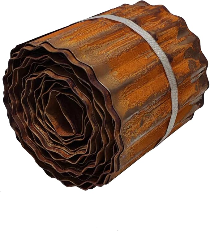 Metal Landscape Edging Border,6 inch × 20 feet Corrugated Garden Edging for Flower Bed,Lawn (Rusted, 6 Inch × 20FT)