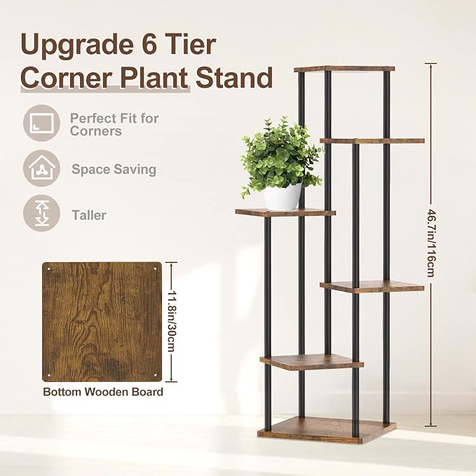 Oppro Plant Stand Set of 2, Tiered Metal Wood Corner Planter Stands Flower Shelf for Indoor Outdoor Plants