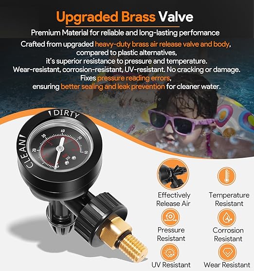 Upgrade R0357200 Brass Air Relief Valve with Pressure Gauge, Air Release Valve Replacement Parts for Zodiac Janay Pool and Spa Filters, CV & CL, DEV & DEL, JS Series