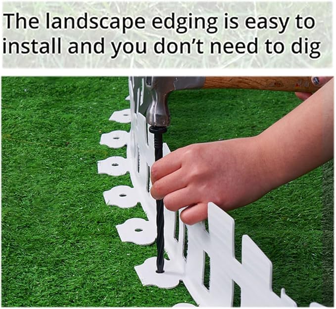 Garden Edging 33FT x 4.1~4.9IN Tall, Landscape Edging Borders with 60pcs Plastic Stakes,Arched Design White Flexible Lawn Edging Border, No Digging Edge Fence DIY for Tree Flowerbeds Grass Yard