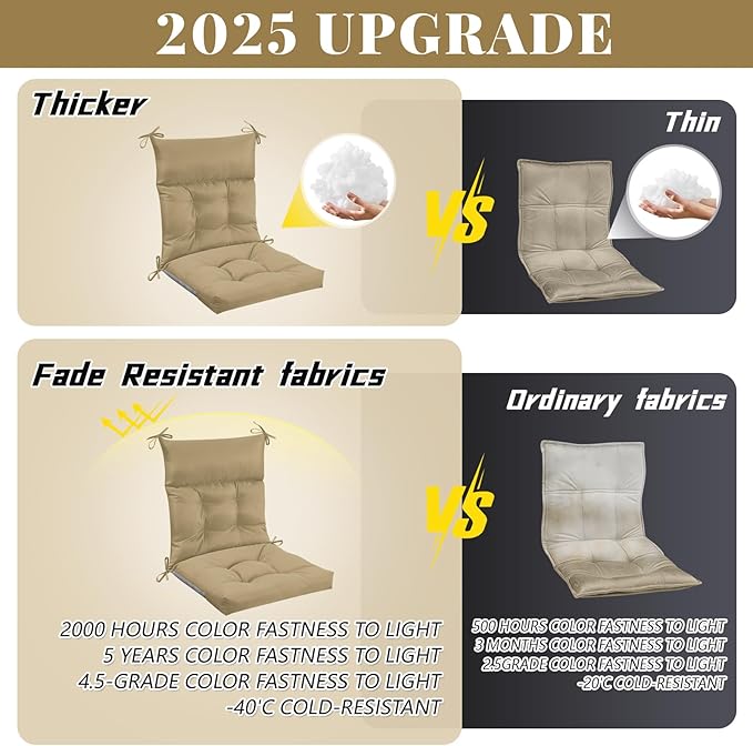 Sintuff 4 Pcs 44 x 21 x 4 Patio Chair Cushions Outdoor Chair Cushion Seat/Back Tufted Pillow with Ties Water Resistant Replacement Indoor Patio Furniture Outdoor Furniture (Solid Color,Brown)