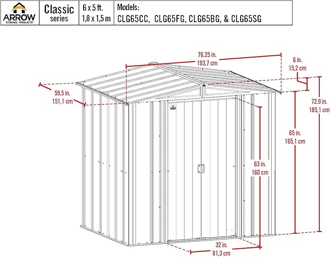 Arrow Classic Steel Storage Shed, 6x5, Flute Grey